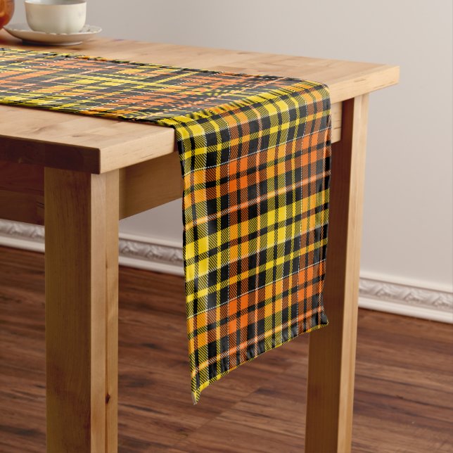 Black Yellow Orange Plaid Tartan Design  Short Table Runner (In Situ)