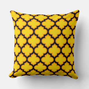 Black Yellow Orange Quatrefoil Trellis Pillow