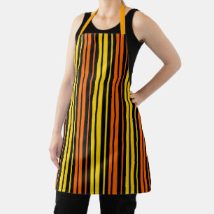 Black Yellow Orange Vertical Stripes Design Apron