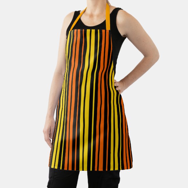 Black Yellow Orange Vertical Stripes Design   Apron (Insitu)