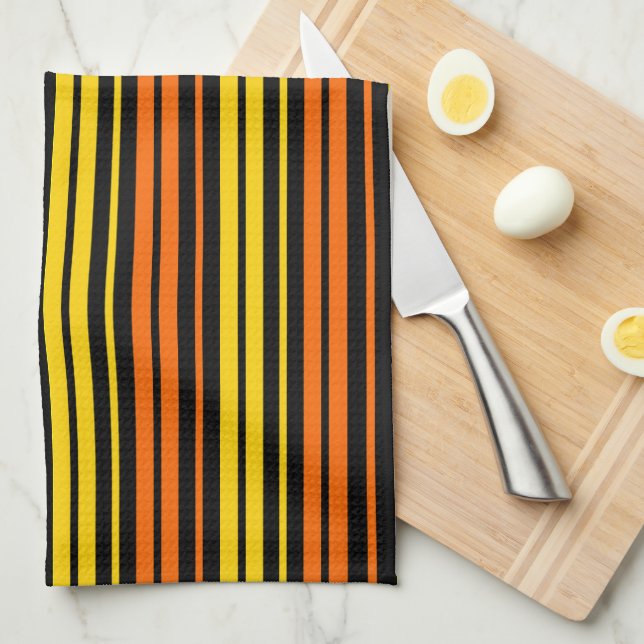Black Yellow Orange Vertical Stripes Design   Kitchen Towel (Quarter Fold)
