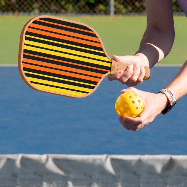 Black Yellow Orange Vertical Stripes Design   Pickleball Paddle (Insitu)