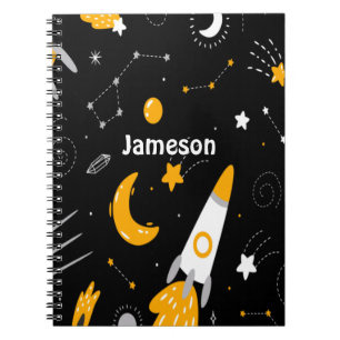 Black Yellow Outer Space Galaxy Rocket  Notebook