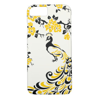 Black, yellow peacock & cherry blossoms iPhone 8/7 case