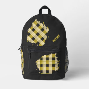 Black, Yellow Plaid Patches, Name Printed Backpack
