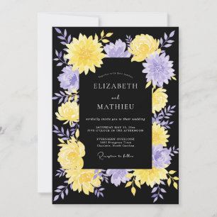 Black Yellow Purple Dahlia Wedding Invitation