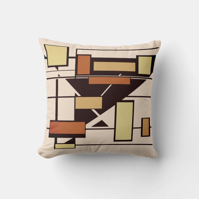 Black Yellow Rust on Beige Geometric Shapes Design Throw Pillow (Front)