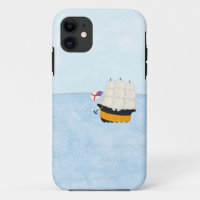 Black & Yellow Sailing Ship on the Open Sea