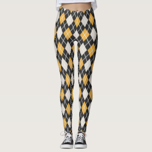 Black & yellow Seamless Argyle Pattern Leggings