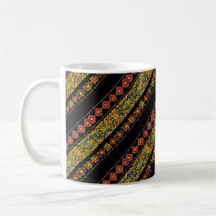 Black Yellow Slavic Pattern Coffee Mug