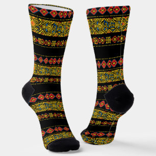 Black Yellow Slavic Pattern Socks