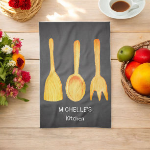 Black Yellow Spoon Spatula Utensils Kitchen Towel