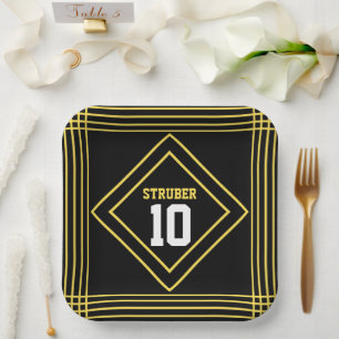 Black & Yellow Sports Theme Paper Plate
