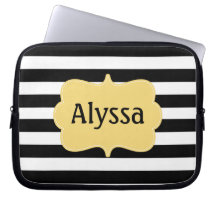 Black Yellow Stripe Personalized Laptop Sleeve