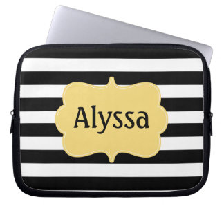 Black Yellow Stripe Personalized Laptop Sleeve