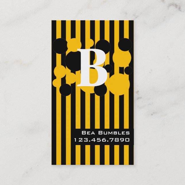 Black & Yellow Stripes & Dots Calling Card (Front)