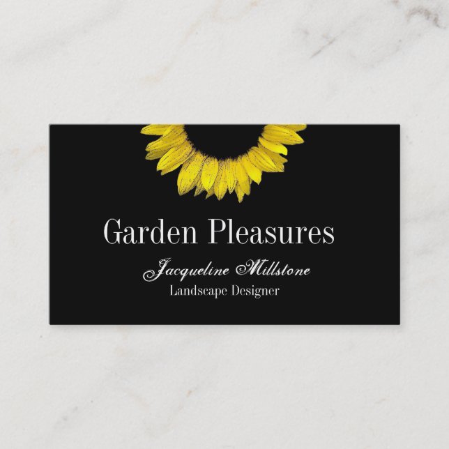Black Yellow Sunflower Monogram Business Card (Front)