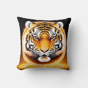 Black Yellow Tiger Face For Modern Decor Style 🐯 Throw Pillow
