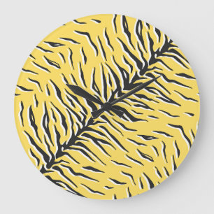 Black-yellow tiger stripes: vintage pattern. large clock
