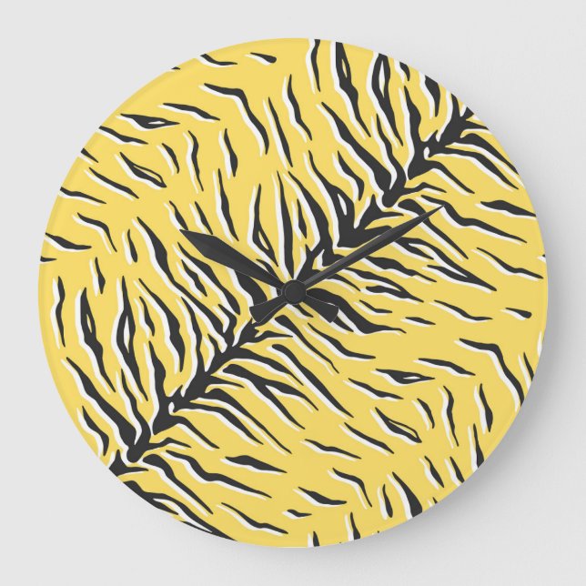 Black-yellow tiger stripes: vintage pattern. large clock (Front)