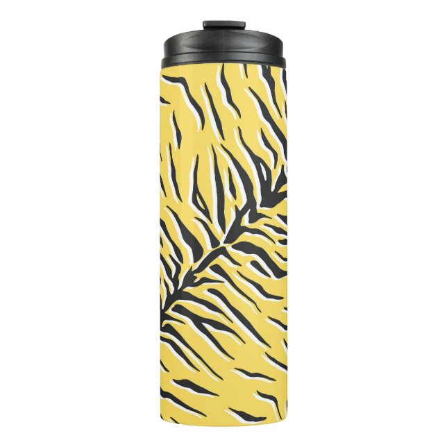 Black-yellow tiger stripes: vintage pattern. thermal tumbler (Front)