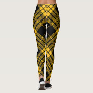 Black Yellow Trendy Diagonal Tartan Plaid Leggings