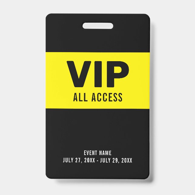 Black Yellow VIP All Access Pass Event ID Badge (Front)