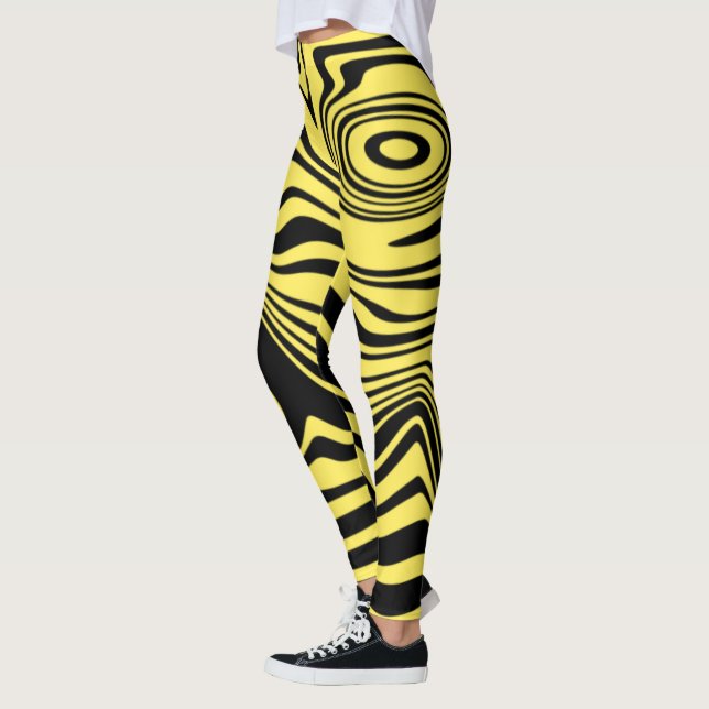 Black Yellow Wavy Striped Leggings Choose Colours (Left)