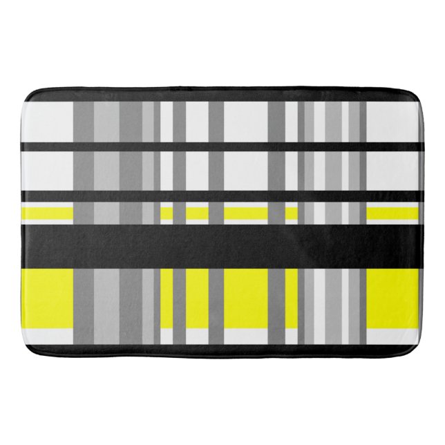 Black yellow white and grey stripes  bath mat (Front)