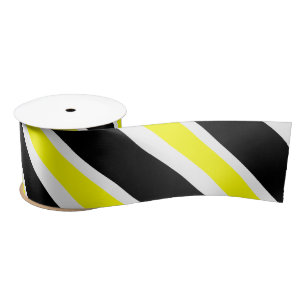 Black yellow white and grey stripes satin ribbon