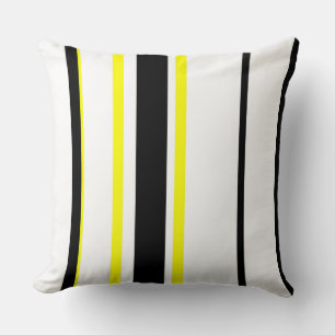 Black yellow white and grey stripes throw pillow