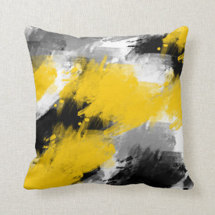 Black Yellow White Modern Abstract Brushstrokes Throw Pillow