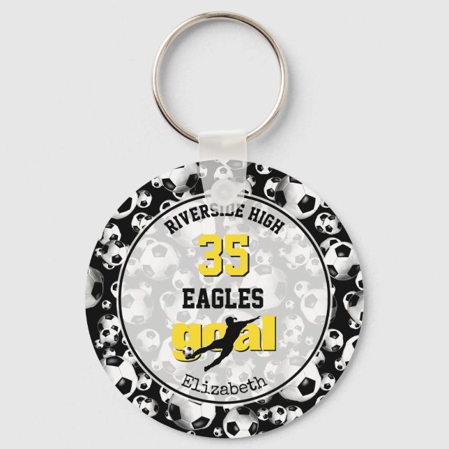 black yellow white school team spirit girls soccer keychain (Front)