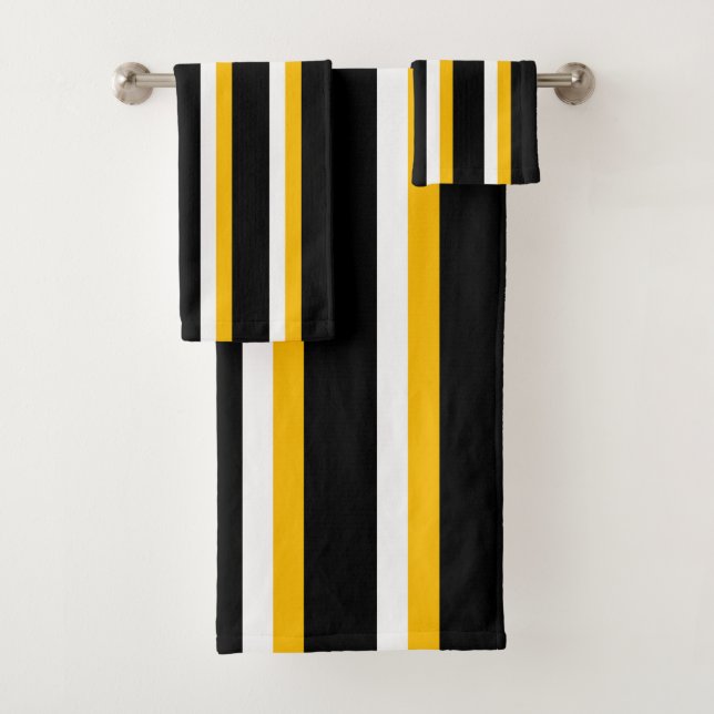 Black Yellow White Striped Bath Towel Set (Insitu)