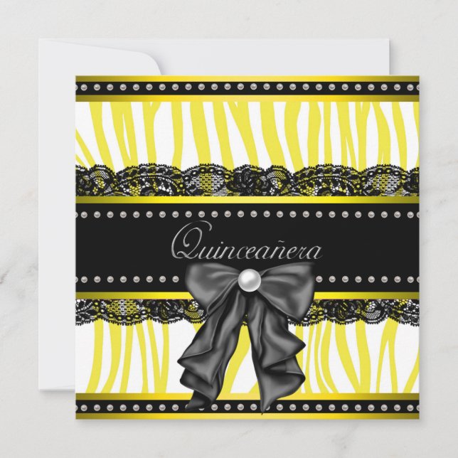 Black Yellow Zebra Quinceanera Party Invitations (Front)