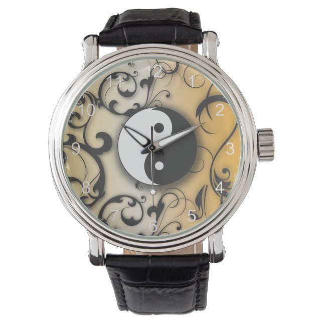 Black Yin & Yang on Bronze background Watch (Front)