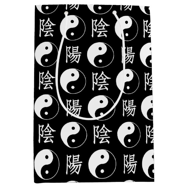 Black Yinyang Symbol Chinese Text Pattern Medium Gift Bag (Front)