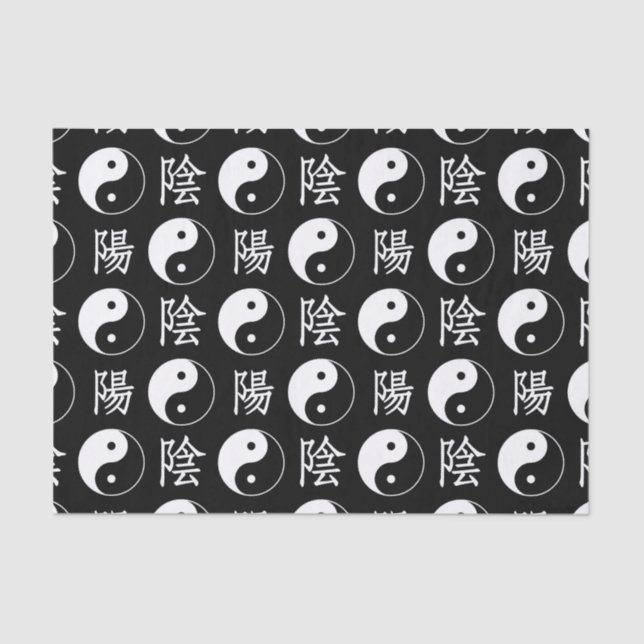 Black Yinyang Symbol Chinese Text Pattern Tissue Paper (Front)