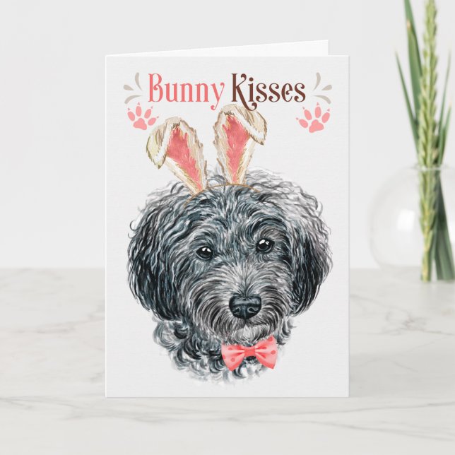 Black Yorkshire Terrier Dog Bunny Ears for Easter Holiday Card (Front)
