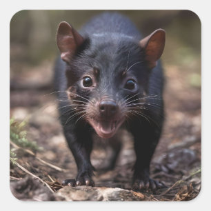 Black Young Australian Tasmanian Devil, Square Sticker