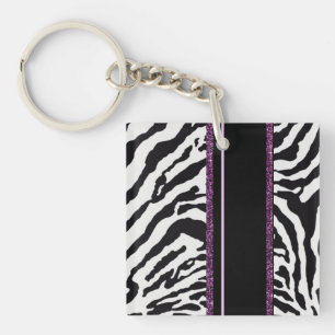 black zebra and pink geometric shape keychain
