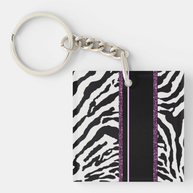 black zebra and pink geometric shape keychain (Front)