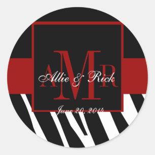 Black Zebra Monogram Names Wedding Favour Labels