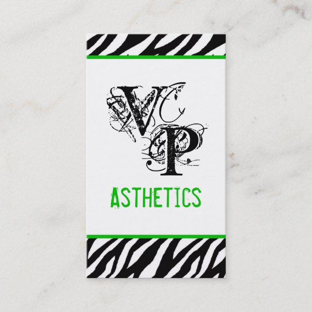Black Zebra Print Green Carte de visite intérieur (Devant)