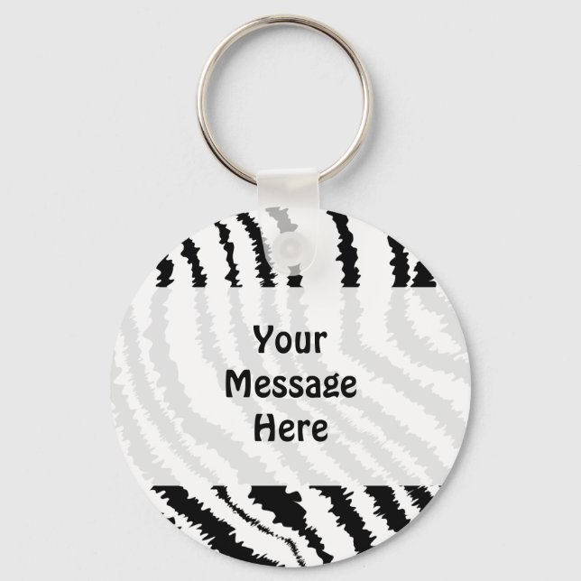 Black Zebra Print Pattern. Keychain (Front)