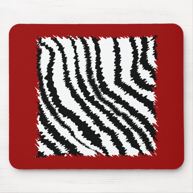Black Zebra Print Pattern on Deep Red. Mouse Pad (Front)