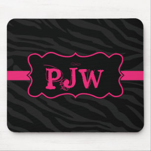 Black Zebra Print Pattern Personalized Mousepad