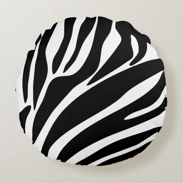 Black Zebra Print Pattern Round Pillow (Front)