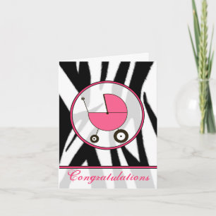 Black Zebra Print / Pink Baby Congratulations Card