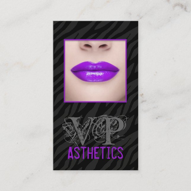 Black Zebra Print Purpl Lips Make Up Business Card (Front)